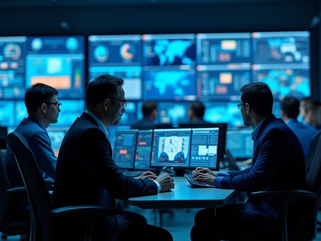 Advanced cybersecurity monitoring center with digital threat visualization